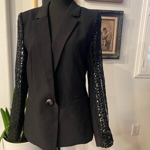 Elegant Black Blazer with Lace Sleeves